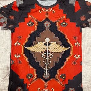 Kids Short Sleeve Tee - Red & Black Graphic Caduceus Design